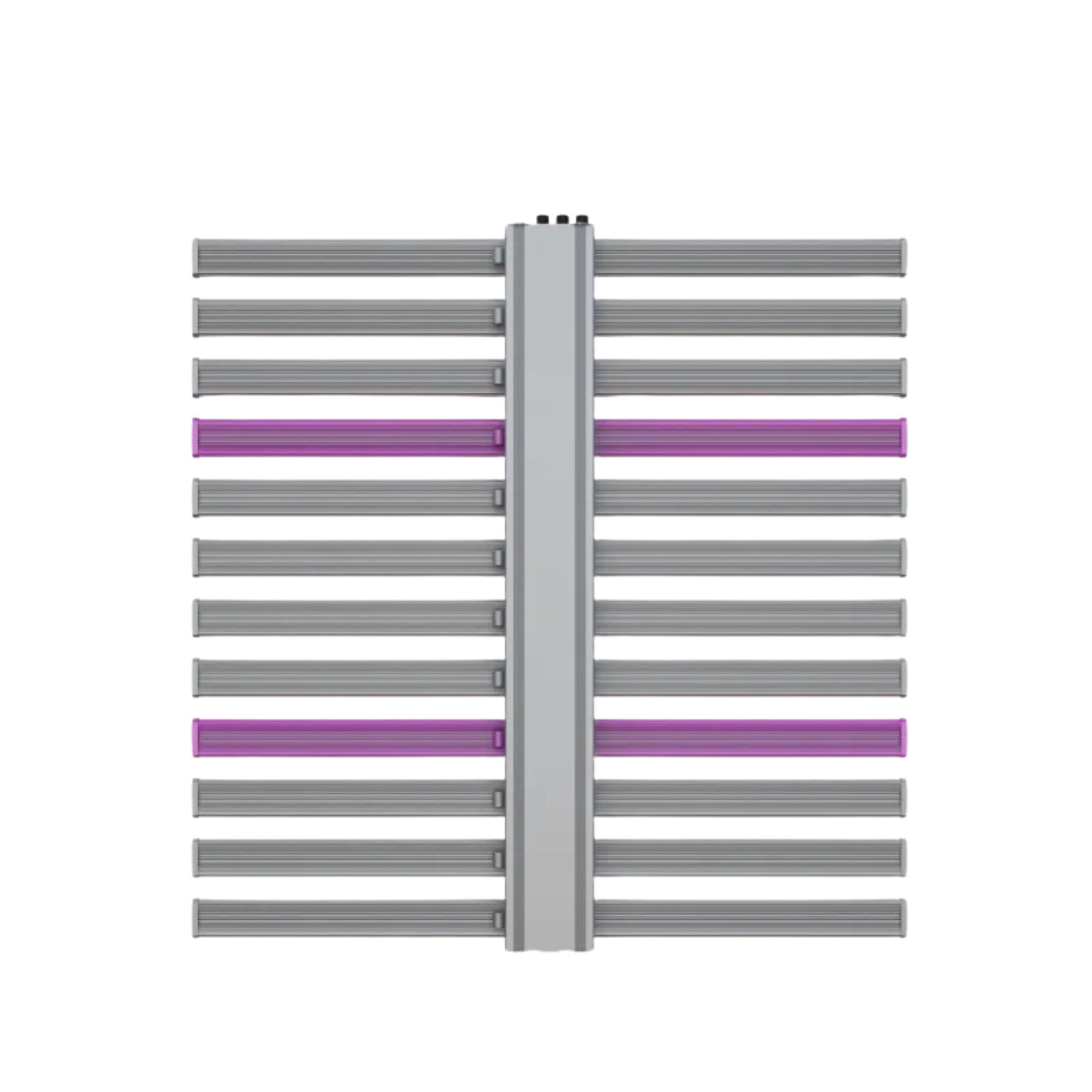 Top-down view of the 1060W Full Spectrum 12-Bar LED Grow Light – Pro Series, illustrating its robust central heatsink spine and twelve evenly spaced light bars, designed for uniform light coverage in large indoor grow operations across New Zealand
