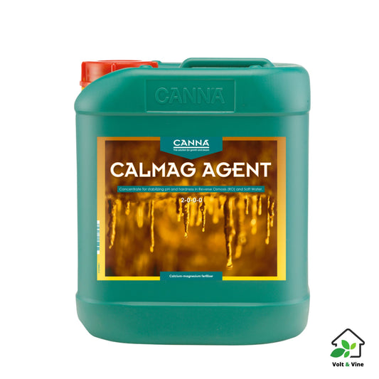 A 5-liter bottle of CANNA Calmag Agent, a calcium and magnesium supplement