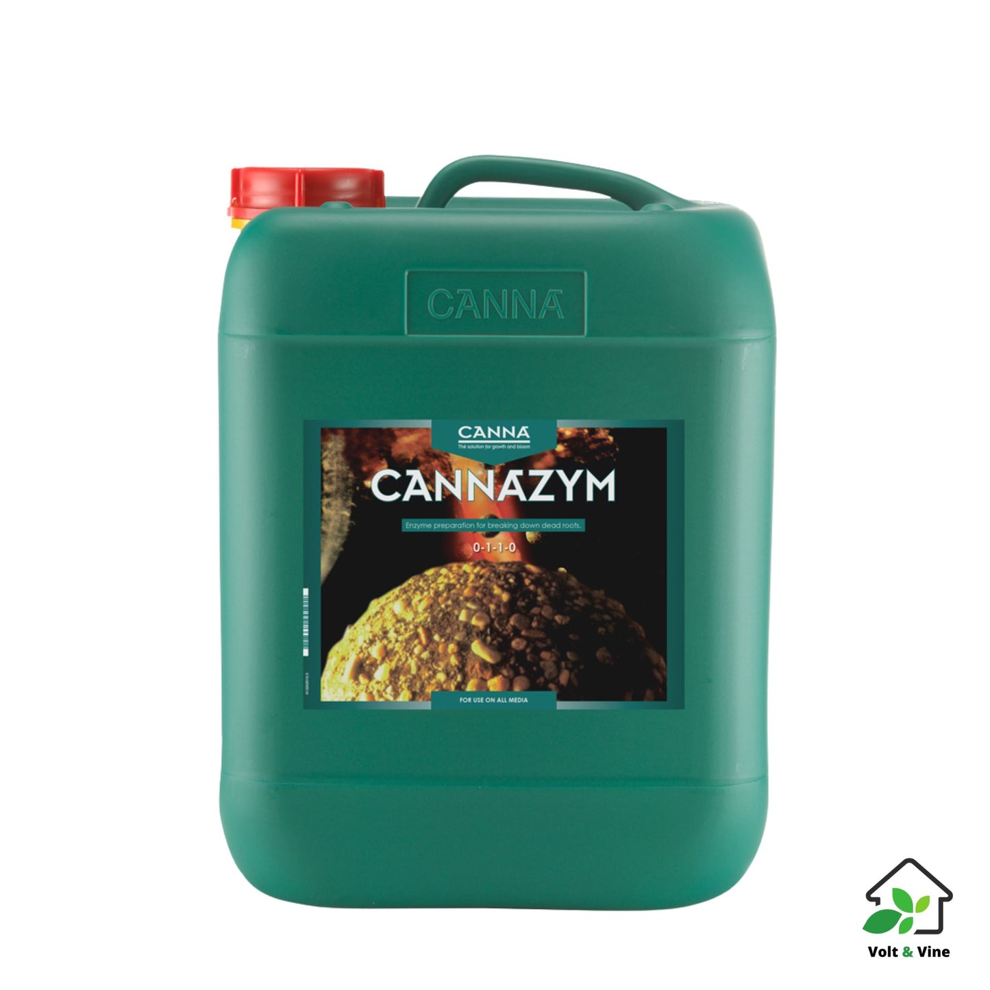 A 5-liter bottle of CANNA Cannazym, an enzyme product to break down dead roots