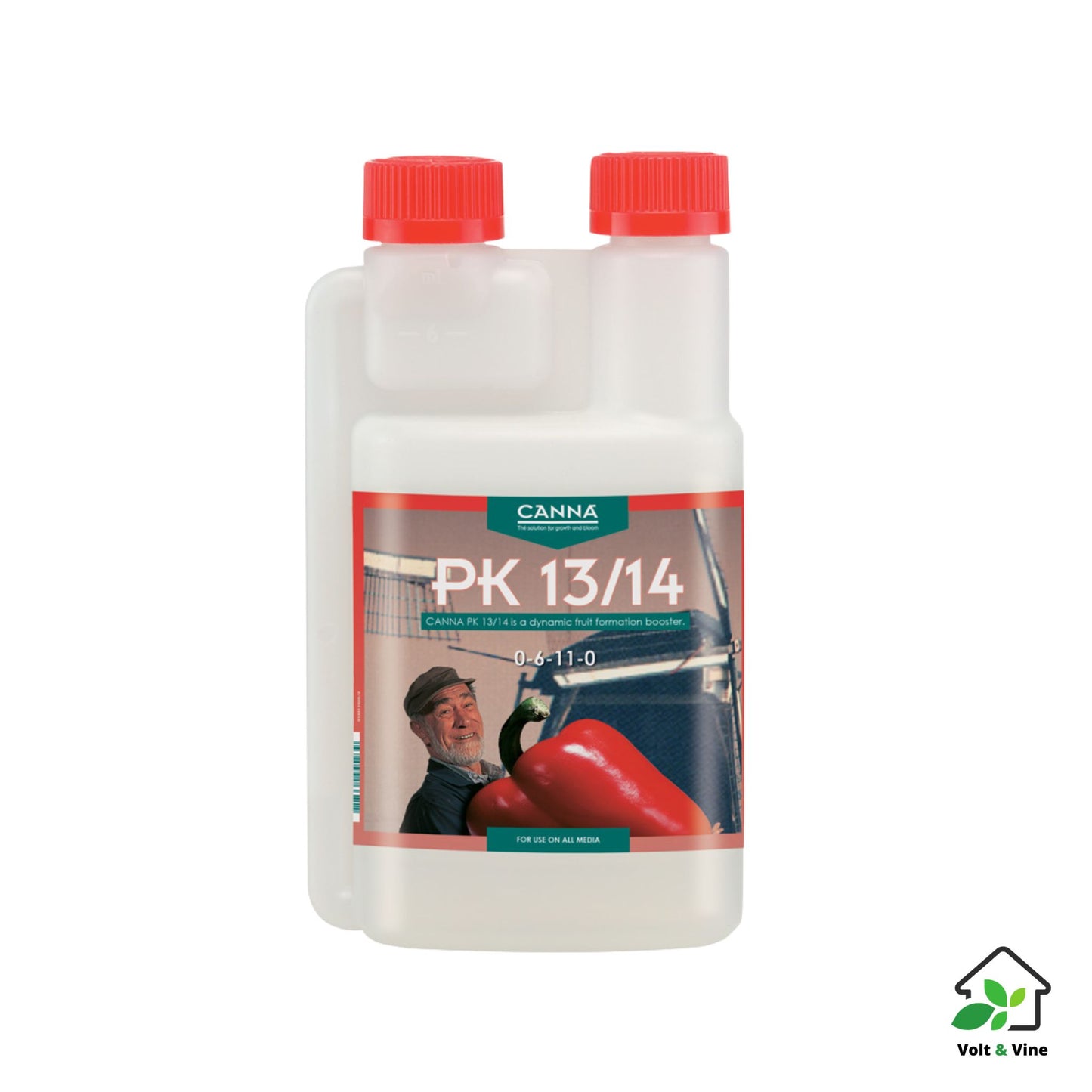 A 1-liter bottle of CANNA PK 13/14, a phosphorus and potassium booster for flowering