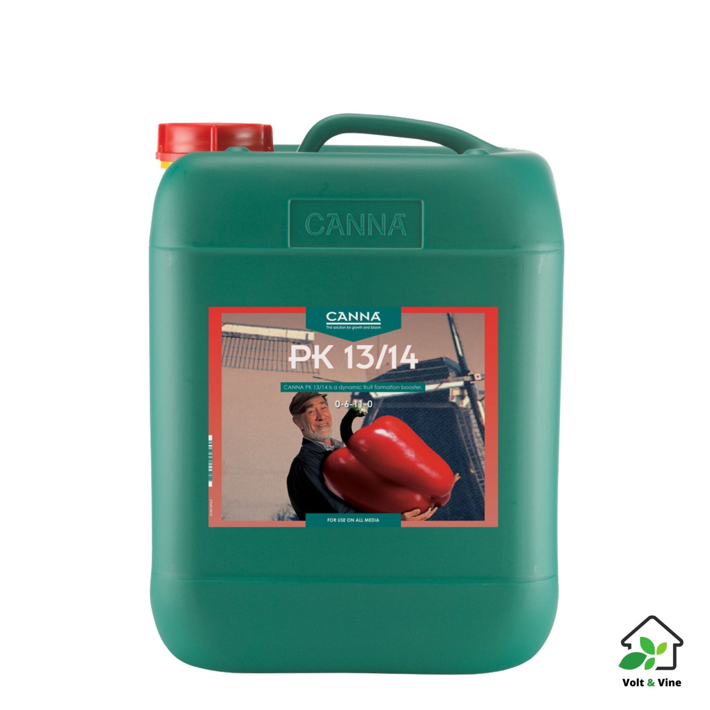 A 5-liter bottle of CANNA PK 13/14, a phosphorus and potassium booster for flowering