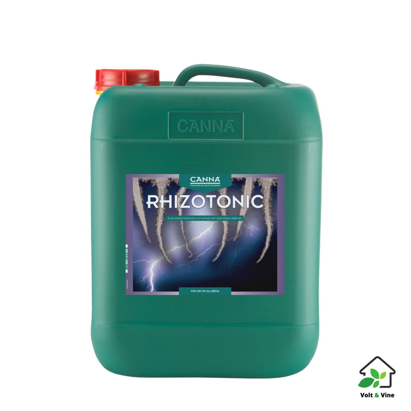 A 10-liter bottle of CANNA Rhizotonic, a root stimulator