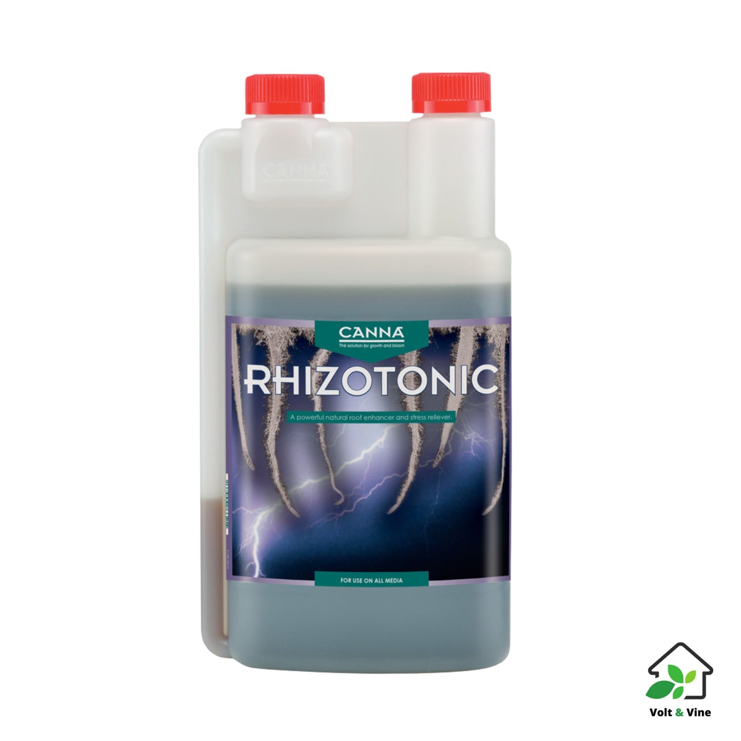 A 1-liter bottle of CANNA Rhizotonic, a root stimulator
