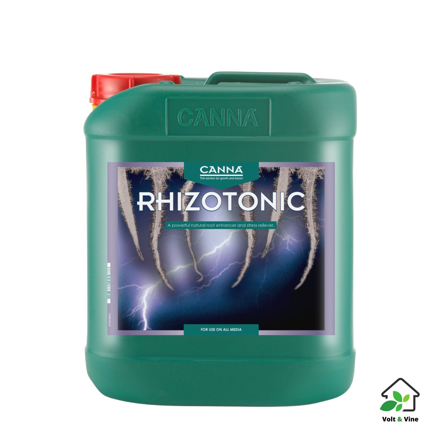 A 5-liter bottle of CANNA Rhizotonic, a root stimulator