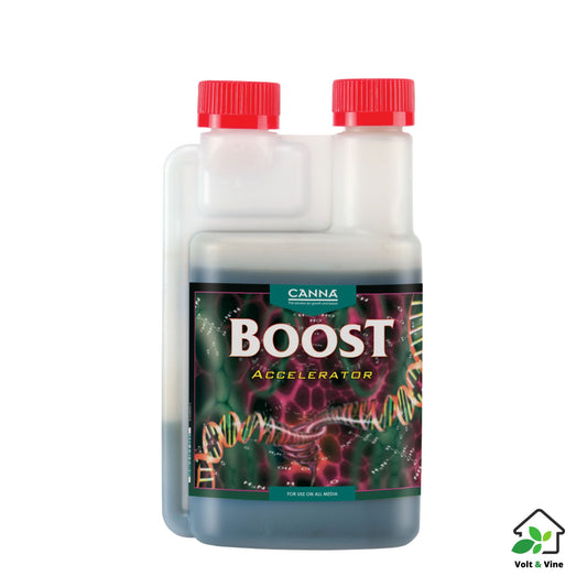 A 1-liter bottle of Canna Boost Accelerator, an additive to enhance flowering