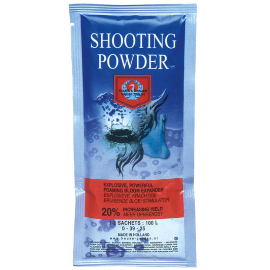 Single sachet of House & Garden Shooting Powder, an explosive bloom expander for maximizing flower production in NZ growing setups