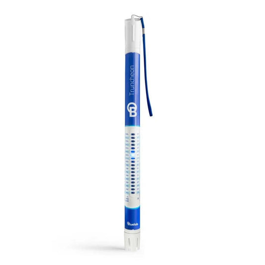 Bluelab Truncheon Nutrient Meter held vertically, displaying its multi-scale LED light readout for quickly and accurately measuring EC (Electrical Conductivity) or nutrient strength in hydroponic solutions for growers in New Zealand.