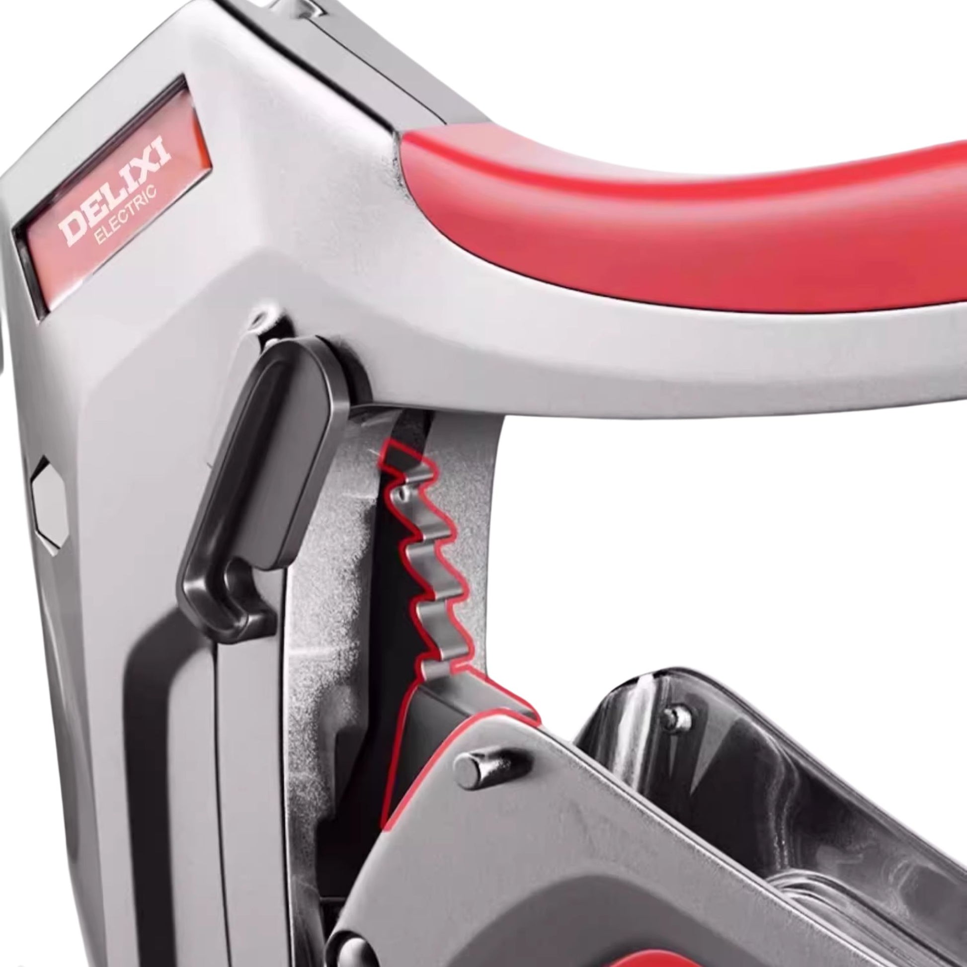 A detailed view of the heavy-duty ratcheting mechanism of the Delixi SK5 pipe cutter, designed for powerful and effortless cutting