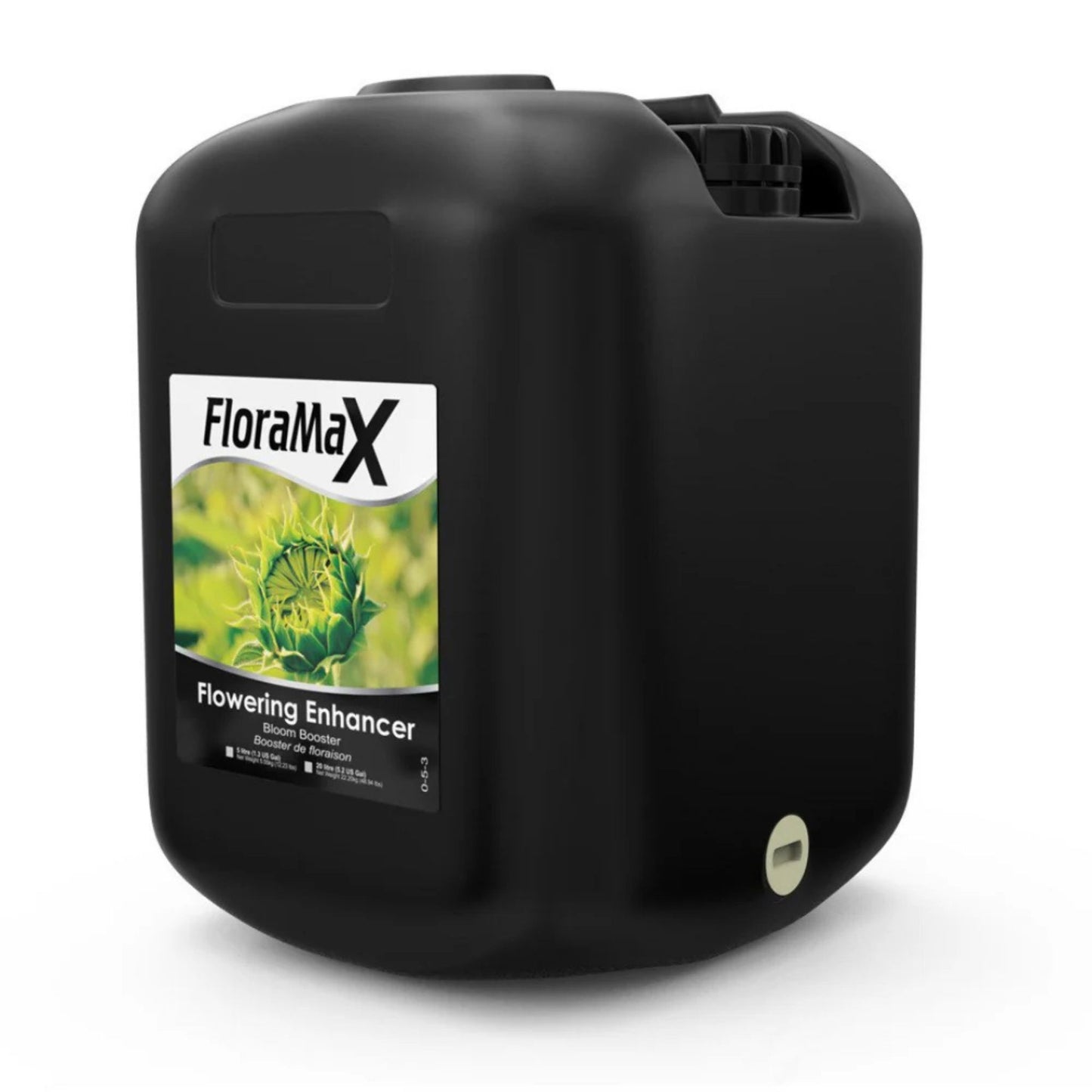Large 20-liter container of FloraMax Flowering Enhancer, a high-performance additive formulated to boost flower production and potency for commercial and serious growers across New Zealand