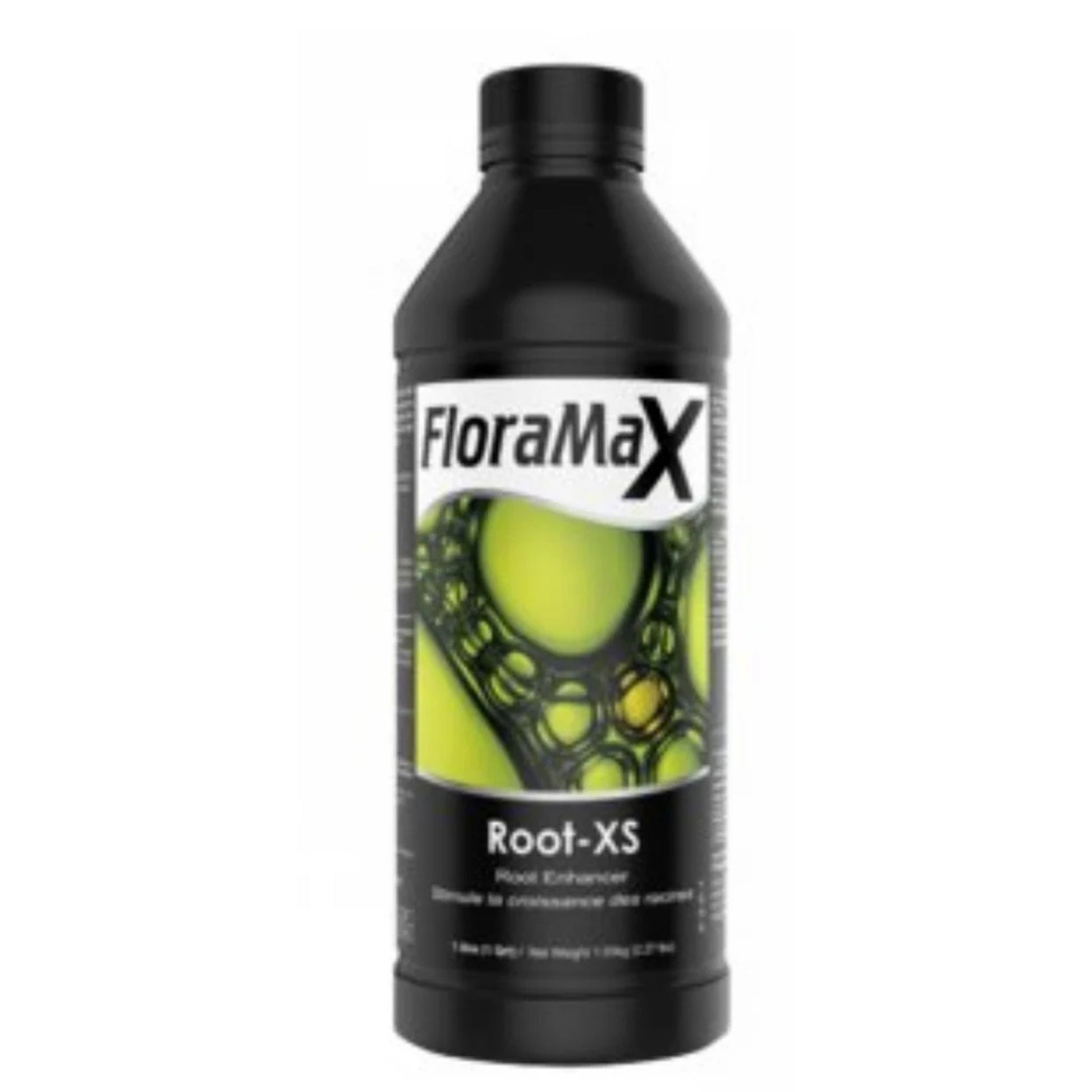 A 1-liter bottle of FloraMax Root-XS, a powerful root enhancer and stimulant formulated to promote explosive root growth and stronger plants for growers in New Zealand