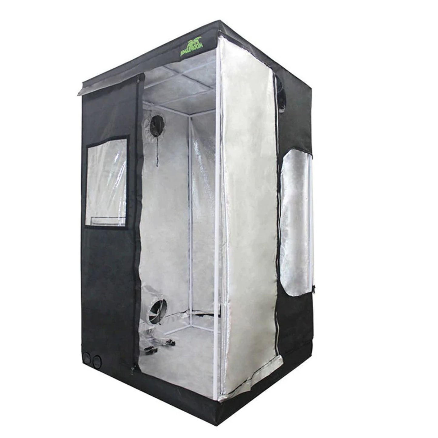 Empty Jungle Room Grow Tent 120cm x 120cm x 200cm with its door open, showcasing the highly reflective inner lining and sturdy frame, ready for hydroponic or soil setups in New Zealand