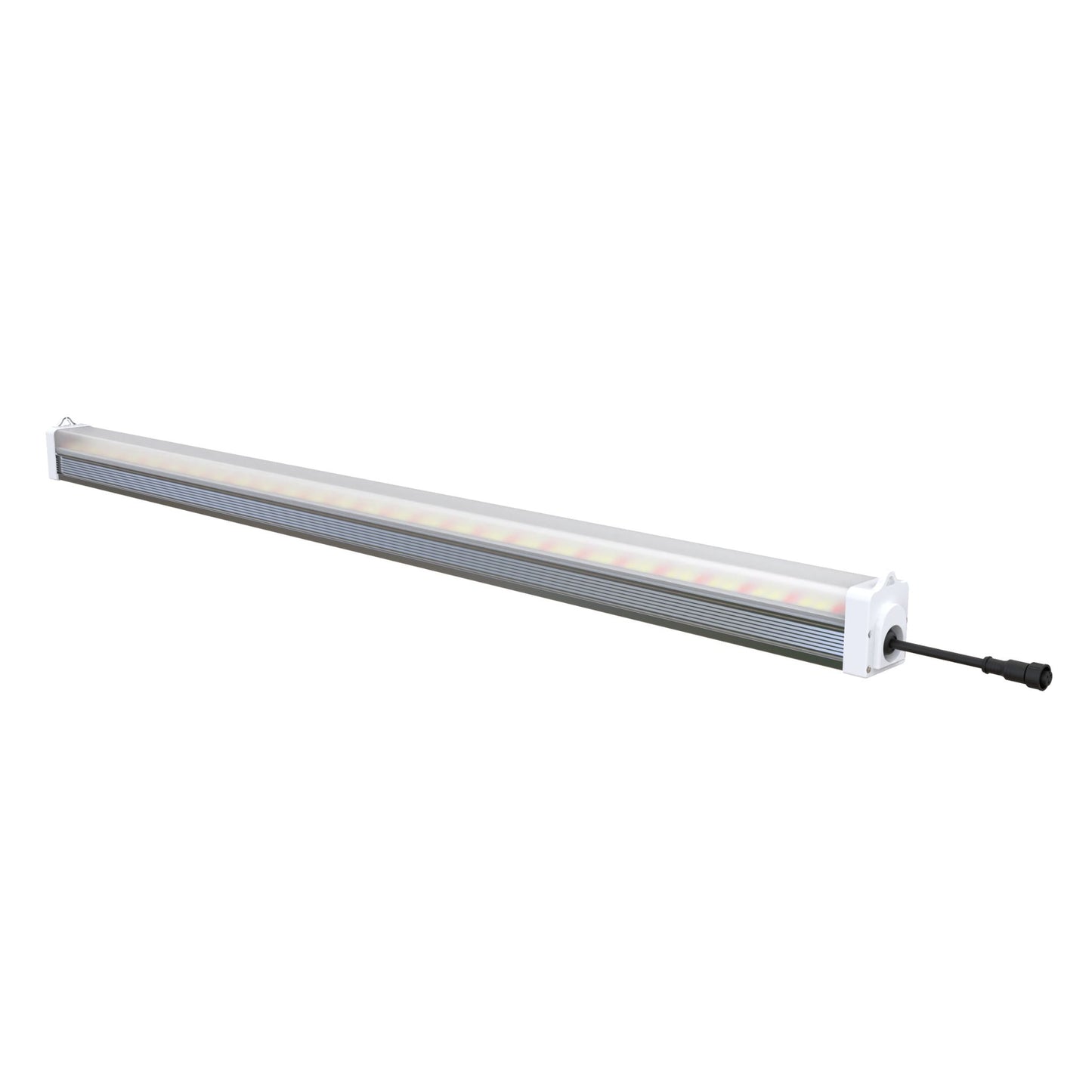 Angled side view of a RYGH TECH 120W LED Under Canopy Grow Light bar, showcasing its sleek linear design and efficient passive cooling system, ideal for placing between plants or above canopy for enhanced light coverage in New Zealand
