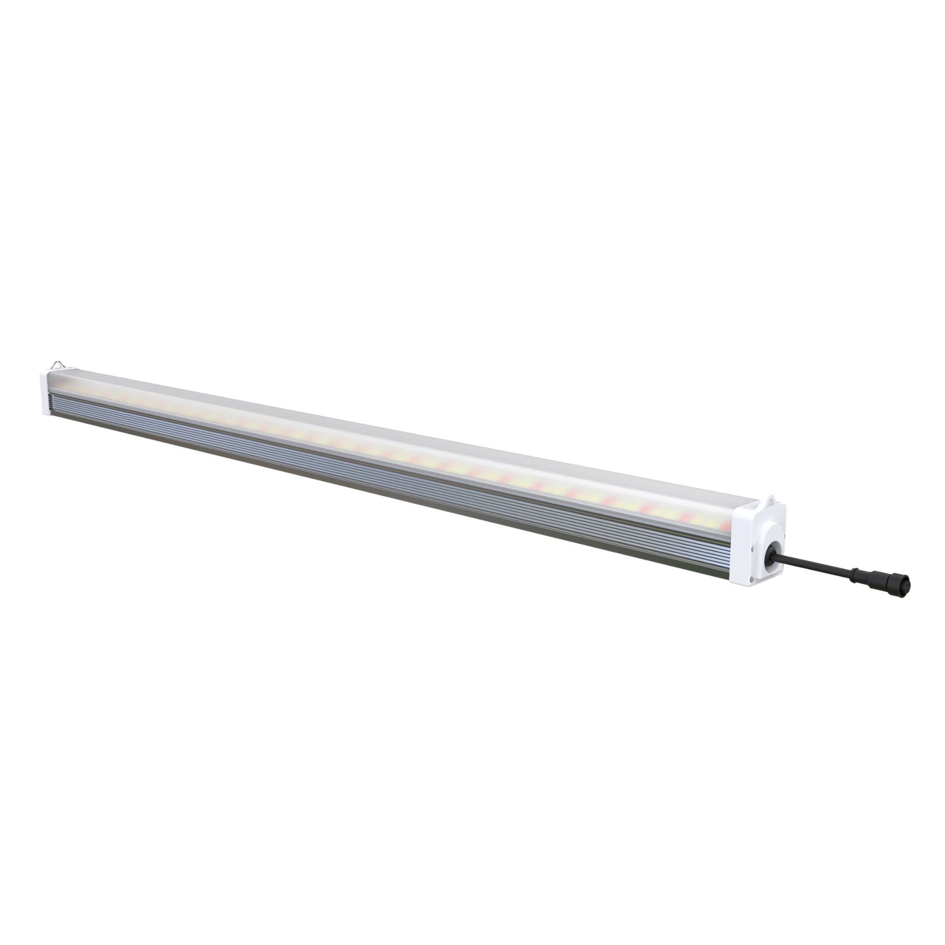 Angled side view of a RYGH TECH 120W LED Under Canopy Grow Light bar, showcasing its sleek linear design and efficient passive cooling system, ideal for placing between plants or above canopy for enhanced light coverage in New Zealand