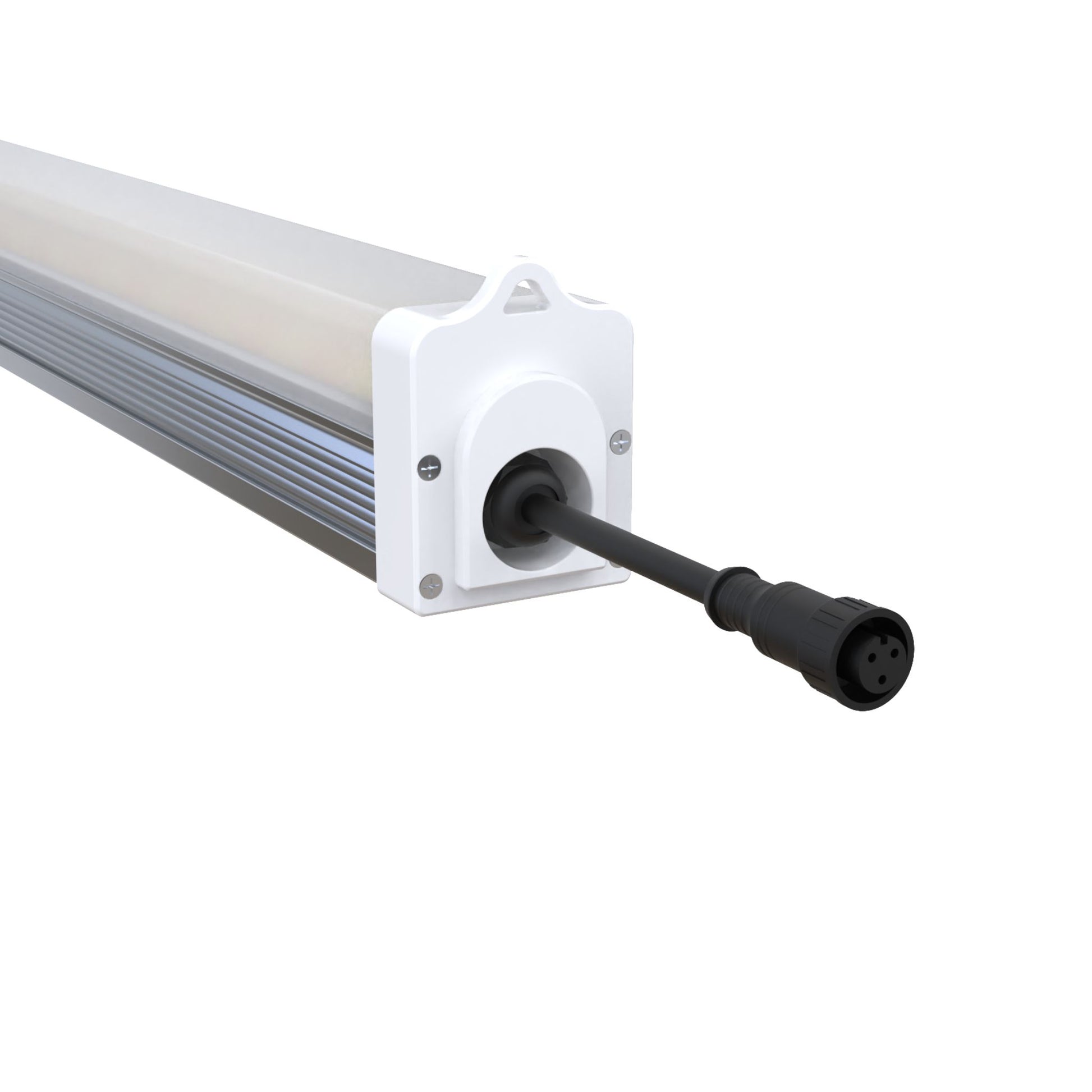 Close-up detail of the RYGH TECH 120W LED Under Canopy Grow Light's durable, waterproof power connector, highlighting the robust design for secure and reliable electrical connections in humid New Zealand grow environments