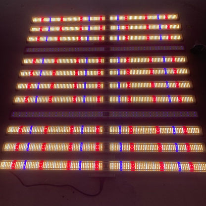 The 1060W Full Spectrum 12-Bar LED Grow Light – Pro Series illuminated, displaying its powerful array of white, deep red, far red, UV, and blue Samsung LM281B LEDs, optimized for all stages of plant growth in New Zealand