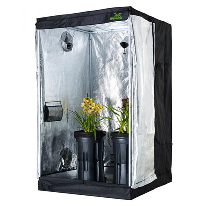 Jungle Room Grow Tent 100cm x 100cm x 200cm, an ideal standard size tent featuring a highly reflective interior, multiple ports for ventilation, and two potted plants for complete indoor cultivation in New Zealand