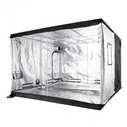 Angled view of a large Jungle Room Grow Tent 295cm x 295cm x 200cm, featuring a reflective interior, multiple vents, and strong support poles, providing ample space for extensive indoor horticulture in New Zealand