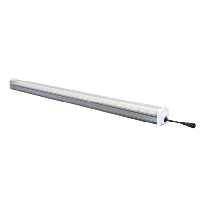 Angled side view of a RYGH TECH 120W LED Under Canopy Grow Light bar, showcasing its sleek linear design and efficient passive cooling system, ideal for placing between plants or above canopy for enhanced light coverage in New Zealand